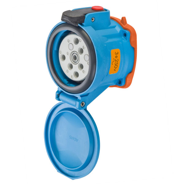 63-64073-973 - DSN60 RECEPTACLE POLY BLUE SIZE 3 TYPE 4X IP 69 3P+G 60A 250 VAC 60 Hz +3 AUX